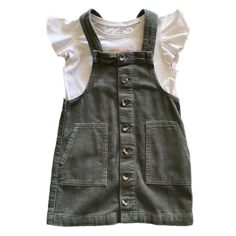 GIRLS SIZE 5 OUTFIT-CHILDRENS PLACE CORDUROY JUMPER WITH WHITE TOP